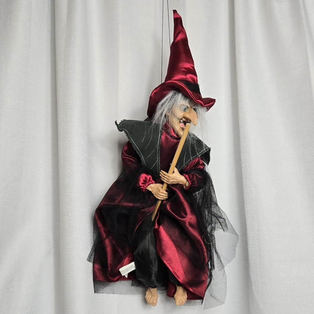 Vtg Ganz Hanging Posable Witch Decoration Red Black‎ Dress